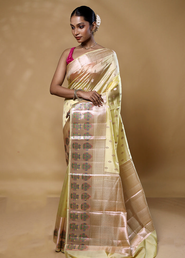 Yellow Handloom Dupion Pure Silk Saree With Blouse Piece Sale Enjoy