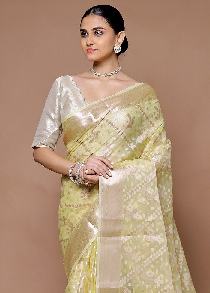 Yellow Organza Saree With Blouse Piece Geniue Stockist For Sale