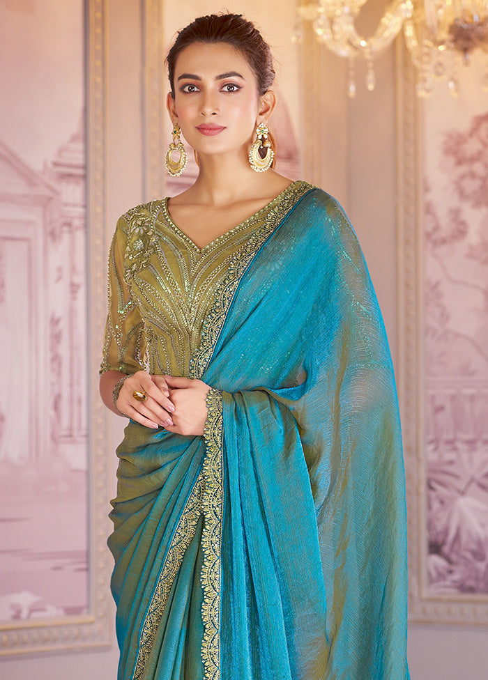 Blue Chiffon Silk Saree With Blouse Piece Store Online