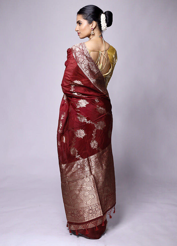 Maroon Dupion Silk Saree With Blouse Piece For Sale Finishline