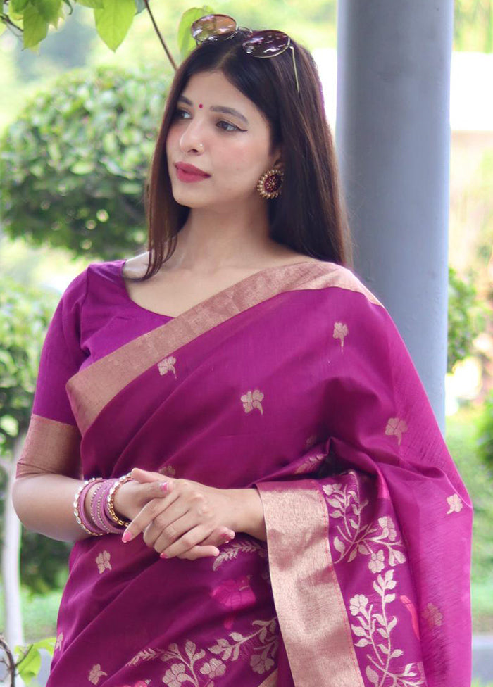 Magenta Linen Silk Saree With Blouse Piece Outlet Online