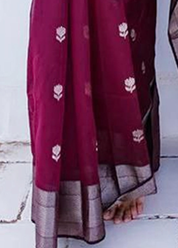 Wine Cotton Saree With Blouse Piece Sale 2025