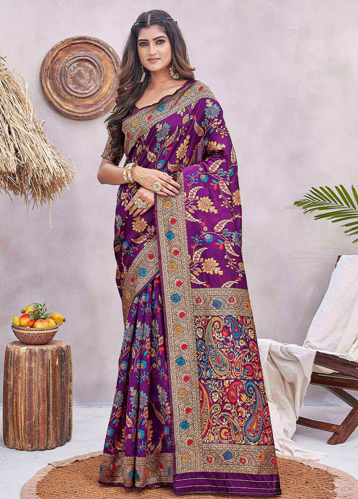 Purple Pasmina Silk Saree With Blouse Piece Cheap Sale Shop For