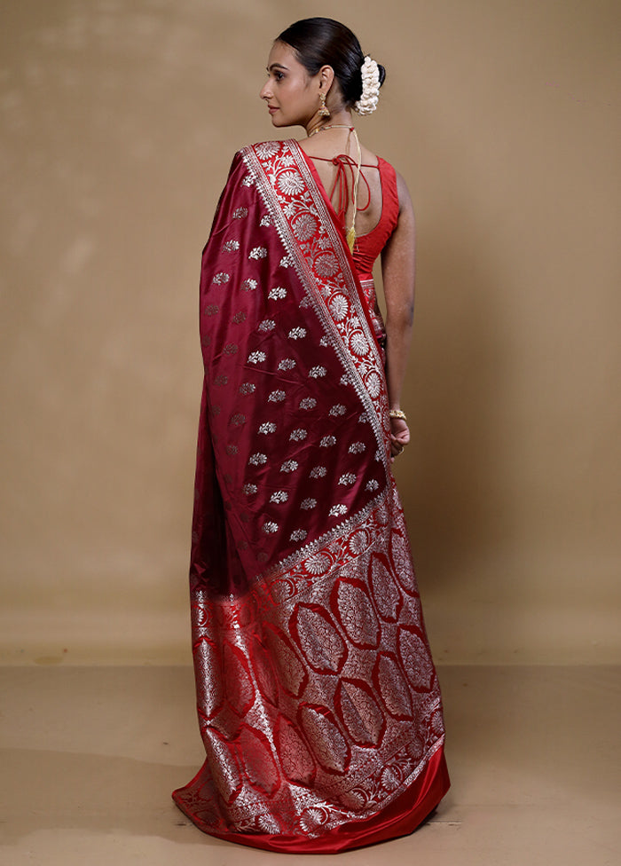 Maroon Banarasi Silk Saree With Blouse Piece Clearance How Much