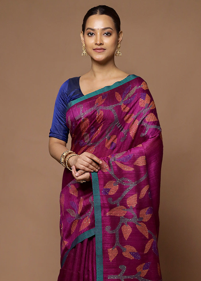 Purple Handloom Matka Pure Silk Saree With Blouse Piece Clearance 2025 New