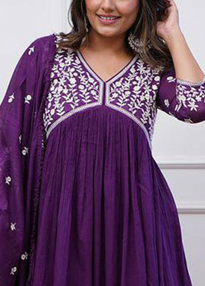 3 Pc Purple Readymade Silk Suit Set Tumblr Online