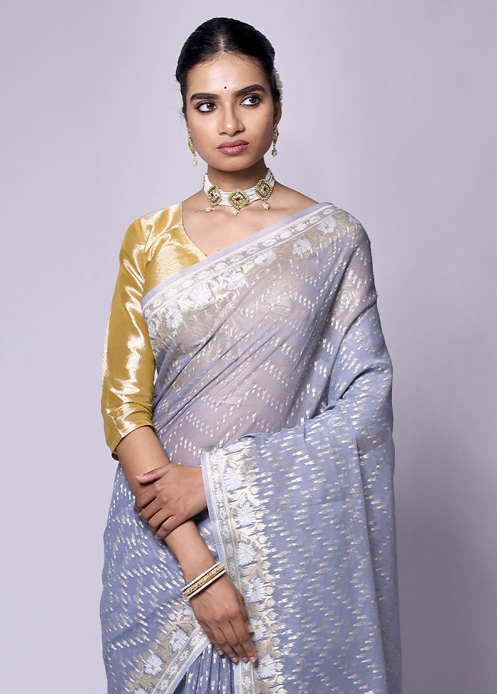 Grey Kora Silk Saree With Blouse Piece Buy Cheap Tumblr