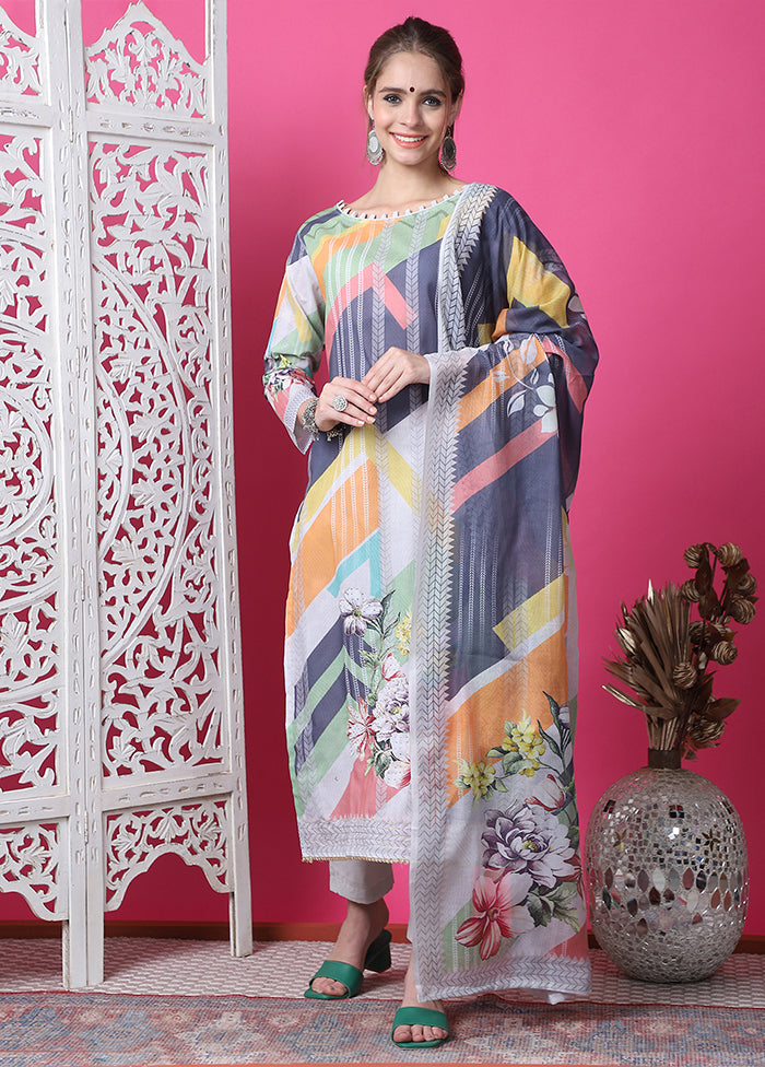 3 Pc Multicolor Unstitched Cotton Suit Set Outlet Deals