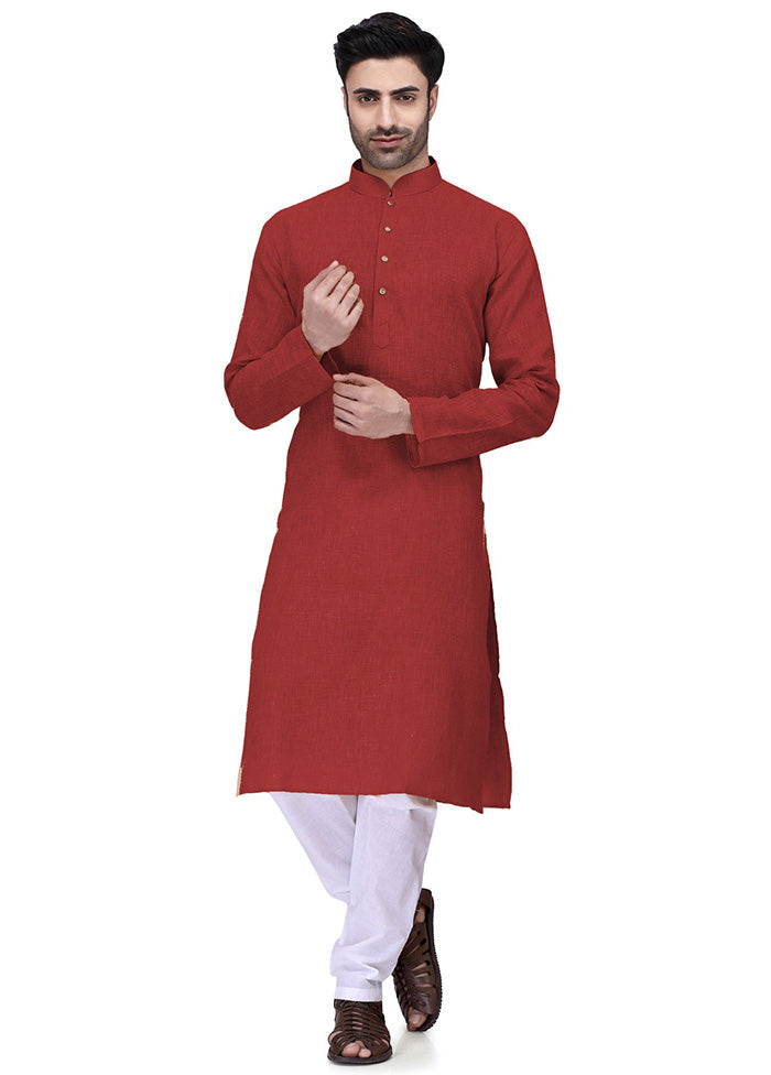 Dark Red Cotton Kurta And Pajama Set Sale Recommend