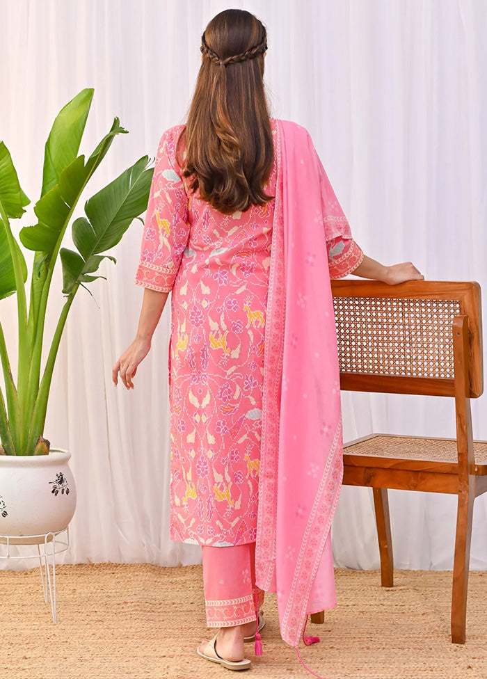 3 Pc Pink Readymade Rayon Dupatta Suit Set Cheap Sale Now