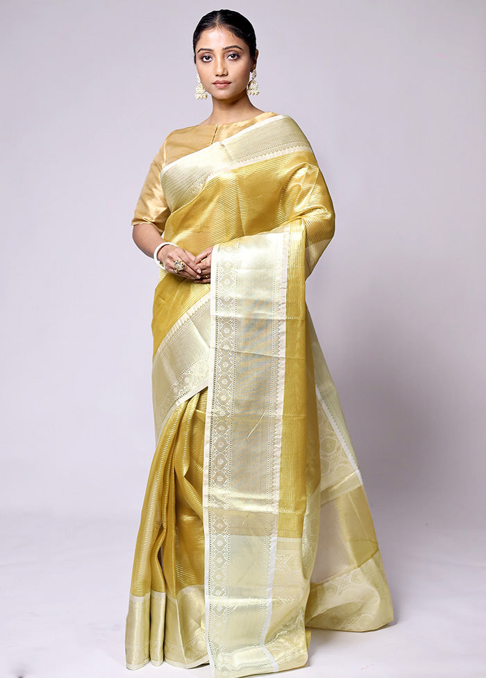 Yellow Tissue Silk Saree With Blouse Piece Classic