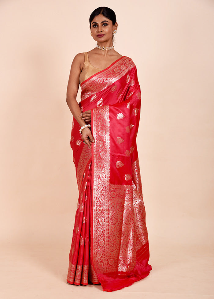 Red Banarasi Silk Saree With Blouse Piece Sale Free Shipping