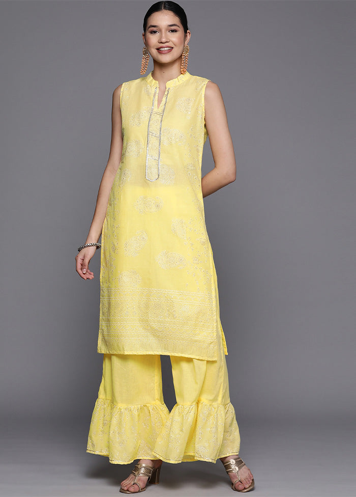 2 Pc Yellow Pure Readymade Cotton Kurti Set Very Cheap Sale Online