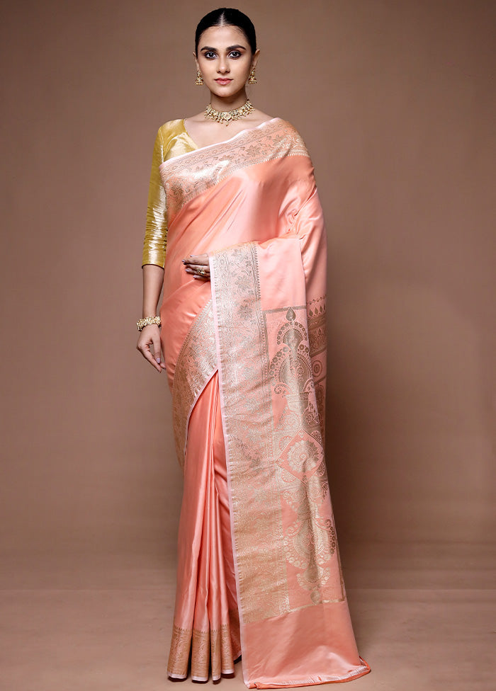 Pink Banarasi Silk Saree With Blouse Piece Buy Cheap 100% Original