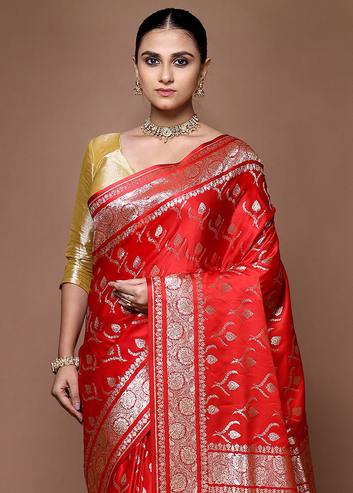 Red Banarasi Silk Saree With Blouse Piece Get To Buy Sale Online