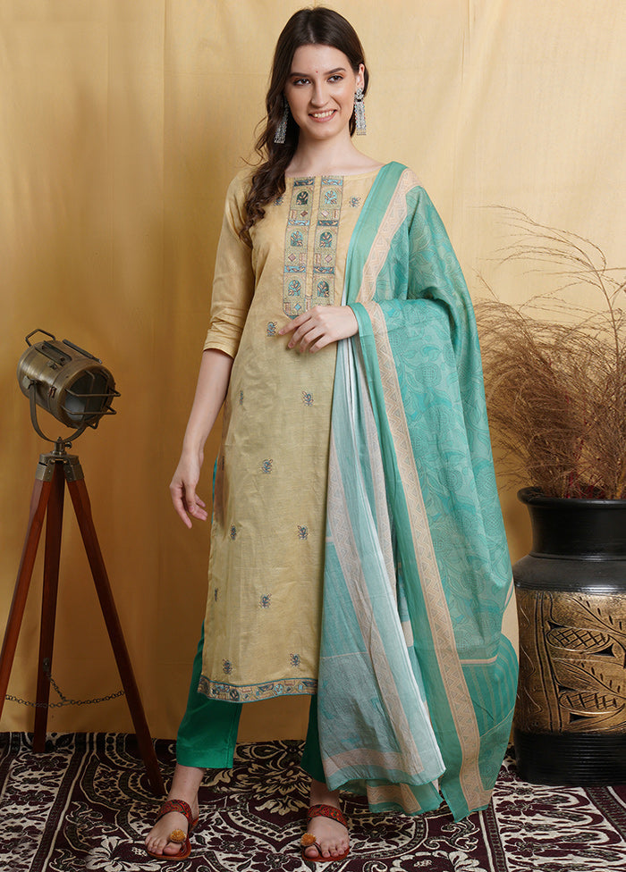 3 Pc Beige Unstitched Suit Set With Dupatta Eastbay Online