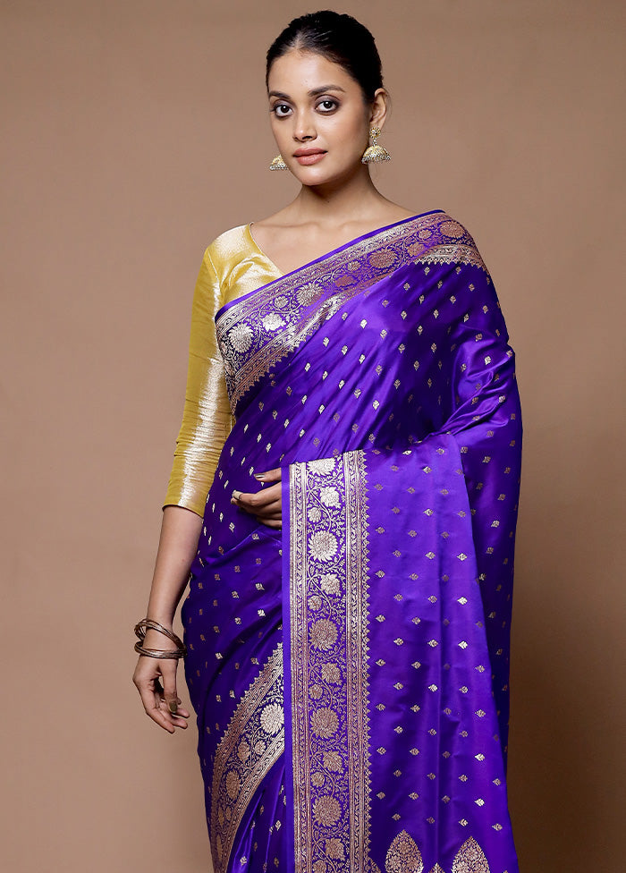 Purple Banarasi Silk Saree With Blouse Piece Visit New