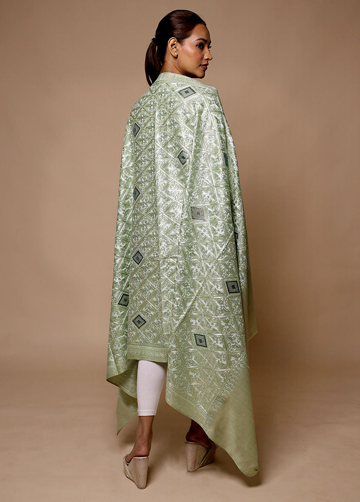 Green Butta Work With Zari Woven Border Shawl Shop Offer