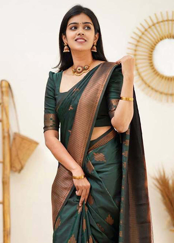 Green Banarasi Silk Saree With Blouse Piece Buy Cheap Big Discount