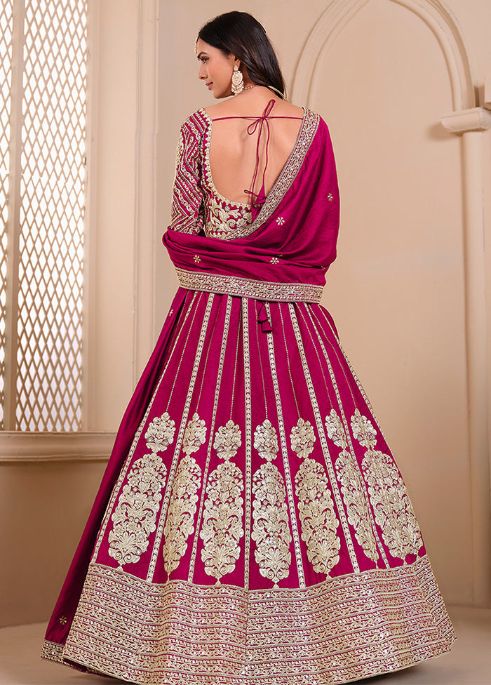 3 Pc Pink Silk Semi Stitched Lehenga Set Clearance Cost