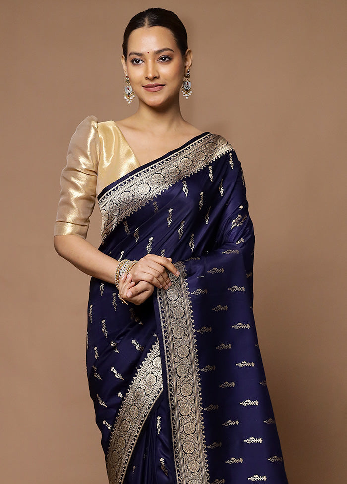 Blue Katan Silk Saree With Blouse Piece Discount Purchase