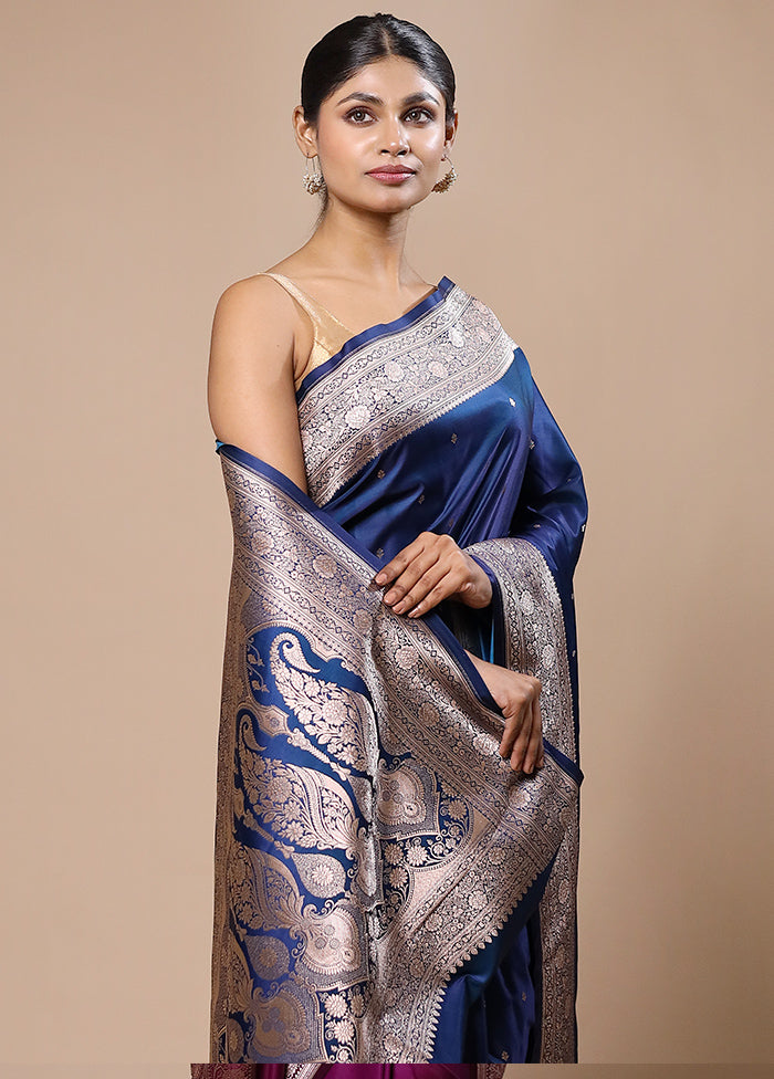 Blue Katan Silk Saree With Blouse Piece Cheap Sale 2025