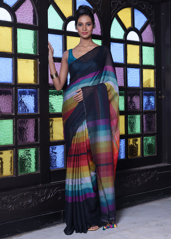 Black Cotton Colorblock Saree Without Blouse Piece Clearance Perfect