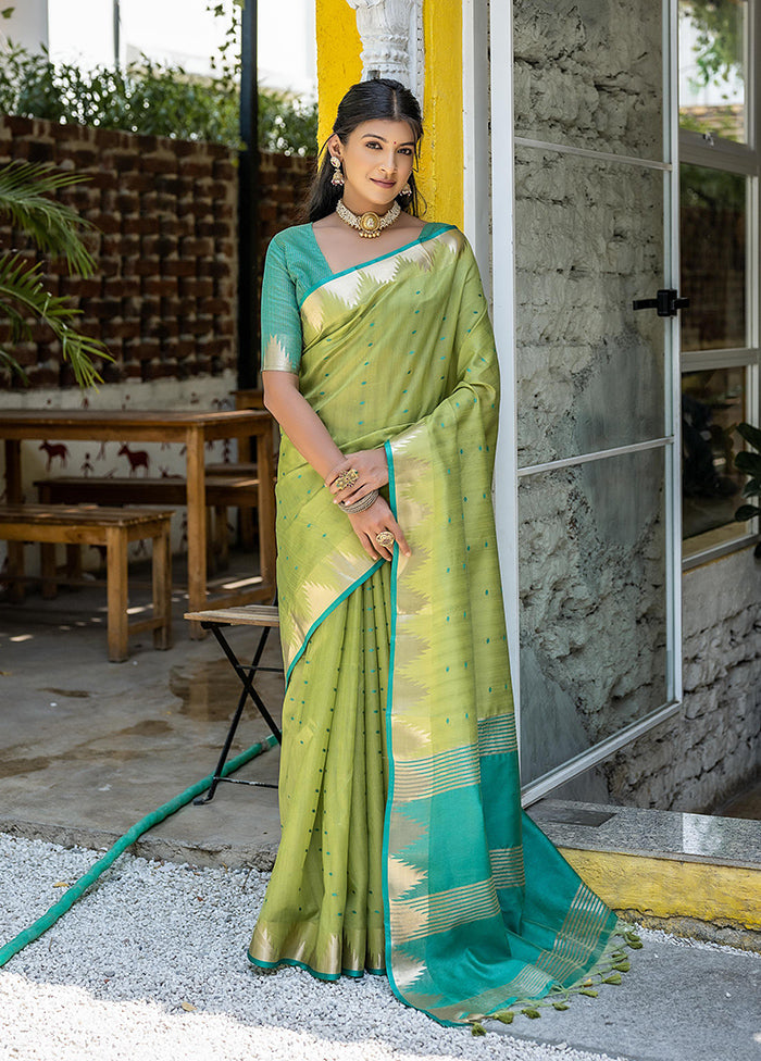 Green Tussar Silk Saree With Blouse Piece Latest Sale Online