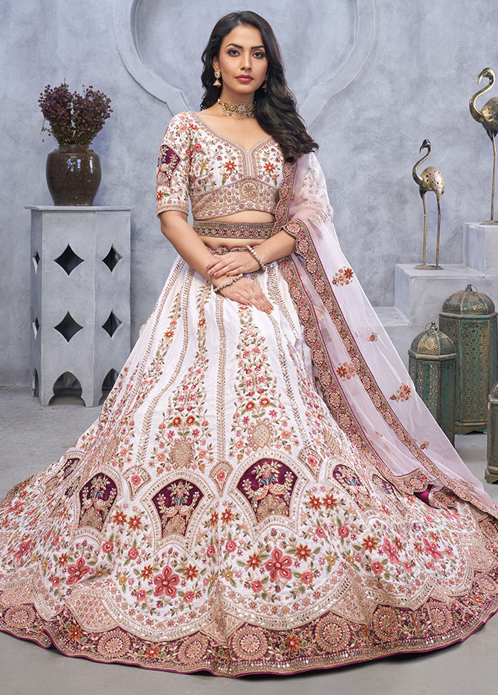 3 Pc Light Purple Silk Semi Stitched Lehenga Set Discount Best Store To Get