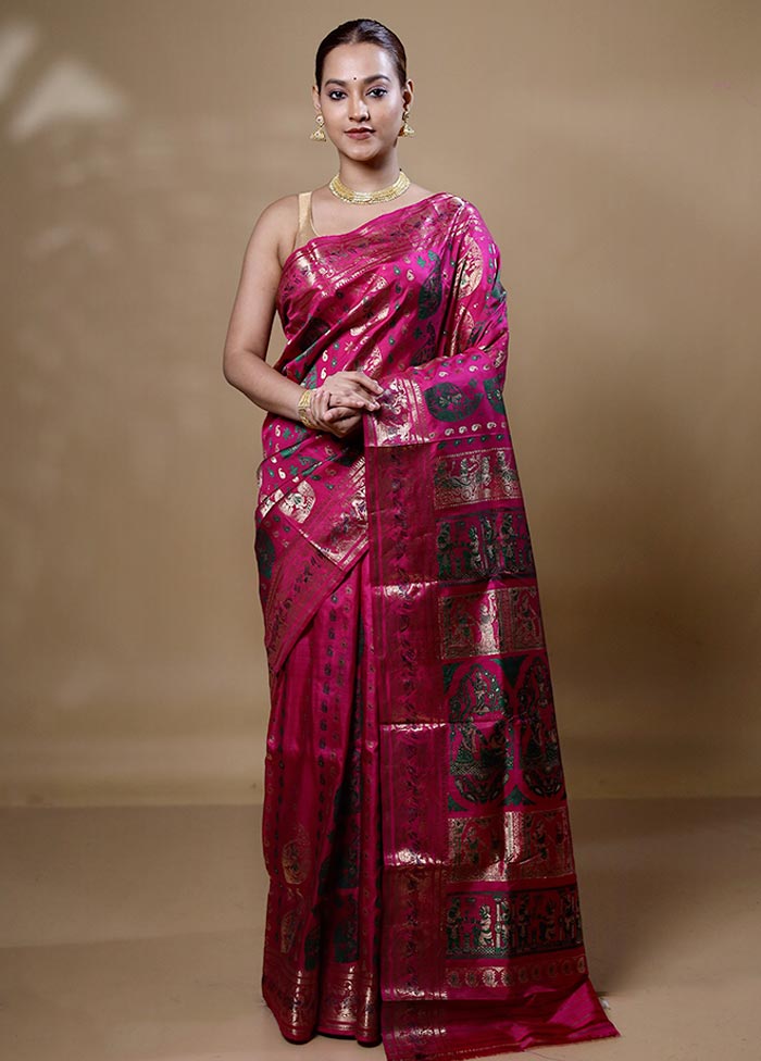 Pink Handloom Baluchari Pure Silk Saree With Blouse Piece Clearance Latest