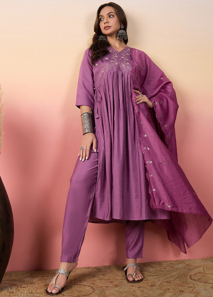 3 Pc Pink Pure Readymade Silk Suit Set Outlet Cheap Quality