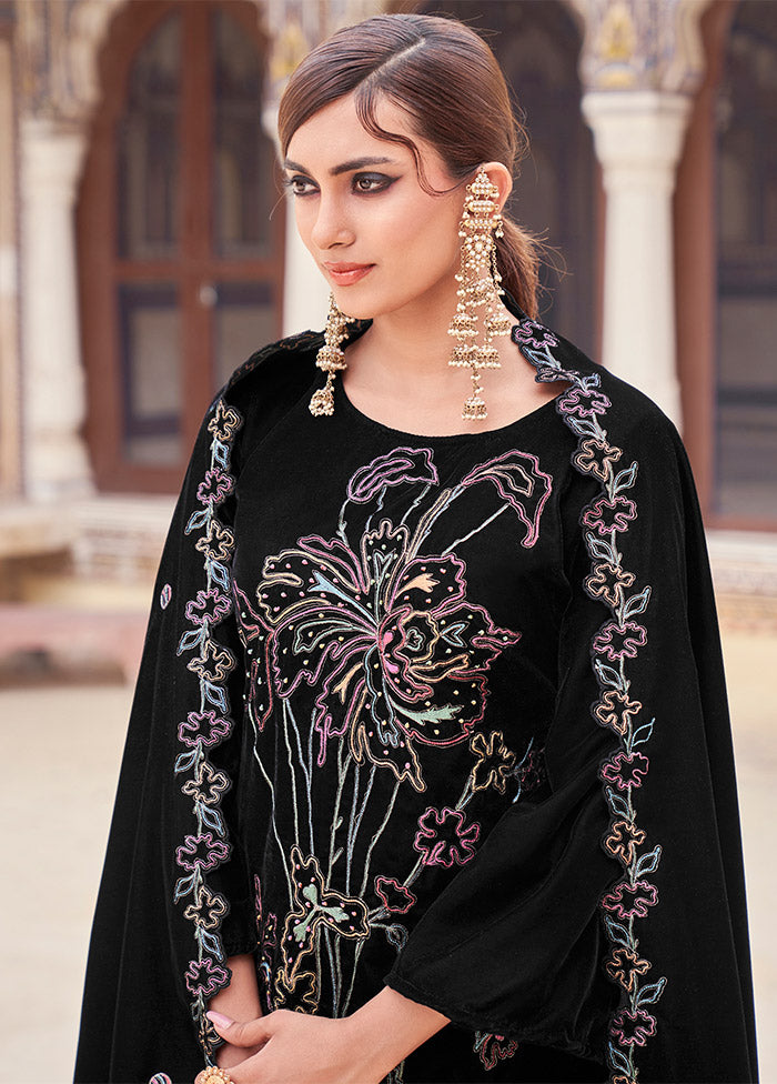 3 Pc Black Unstitched Velvet Suit Set Genuine Sale Online