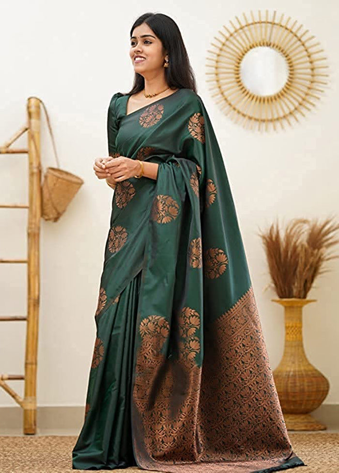 Green Banarasi Silk Saree With Blouse Piece Discount Visit New