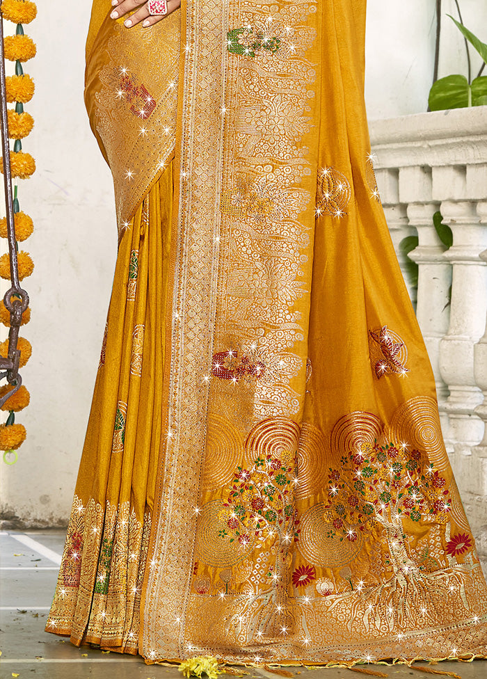 Yellow Spun Silk Saree With Blouse Piece Free Shipping Outlet Locations