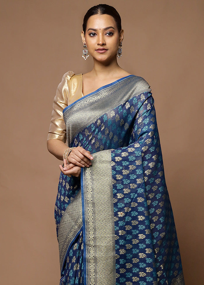 Blue Kora Silk Saree With Blouse Piece Purchase Cheap Pice