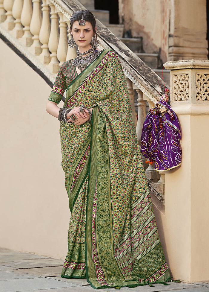 Green Spun Silk Saree With Blouse Piece For Sale Cheap Pice