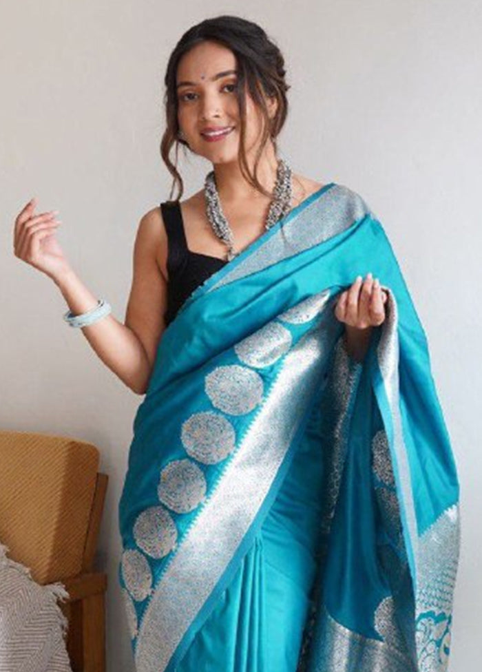 Blue Dupion Silk Saree With Blouse Piece Cheap Sale Pick A Best