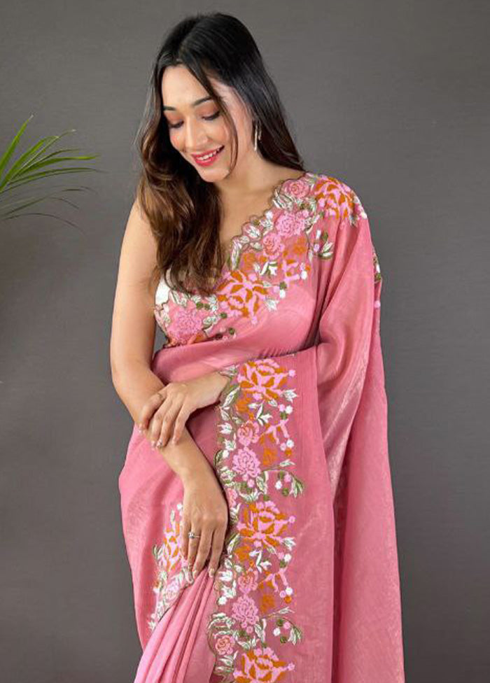 Pink Spun Silk Saree With Blouse Piece Online Online For Sale