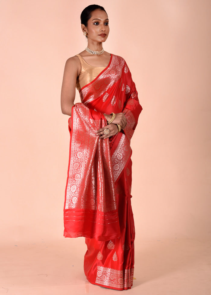 Red Banarasi Silk Saree With Blouse Piece Fashionable