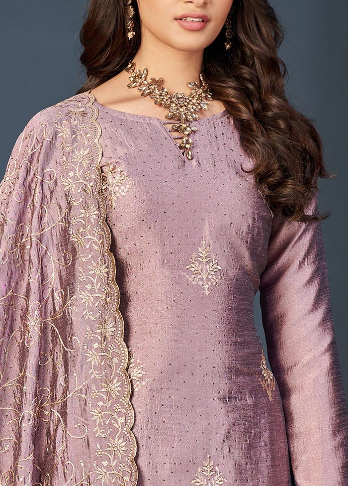 3 Pc Mauve Semi Stitched Georgette Suit Set Shipping Discount Sale