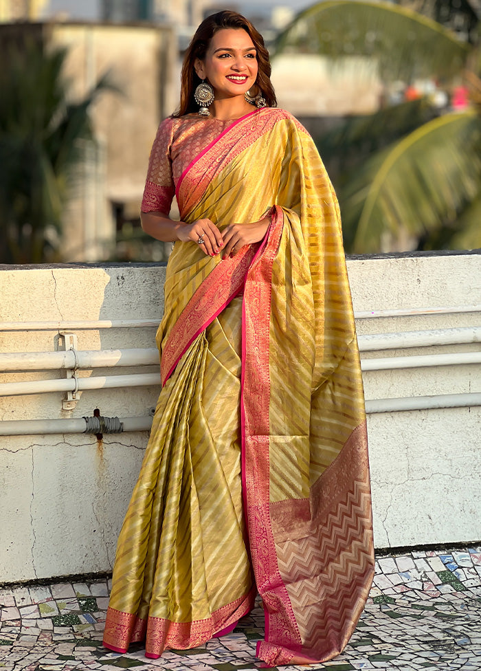 Yellow Spun Silk Saree With Blouse Piece Release Dates Cheap Online