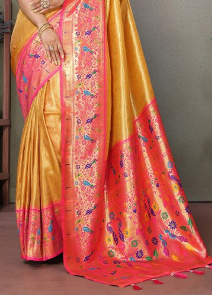 Yellow Banarasi Silk Saree With Blouse Piece Nicekicks Online