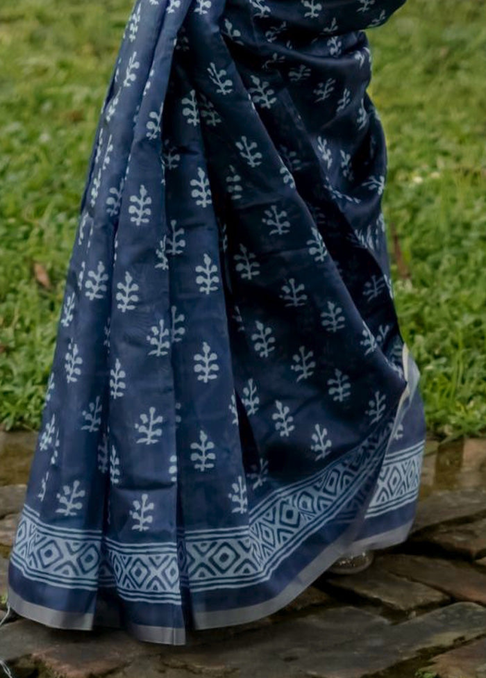 Blue Cotton Saree With Blouse Piece Discount Low Cost