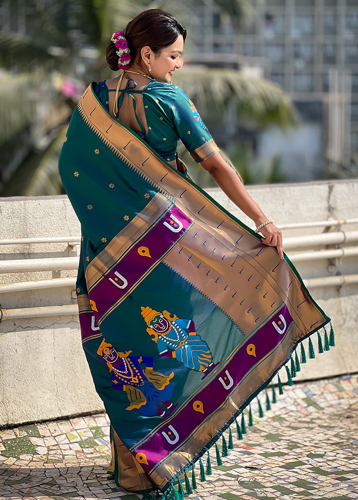 Rama Spun Silk Saree With Blouse Piece Cheap Sale For Cheap