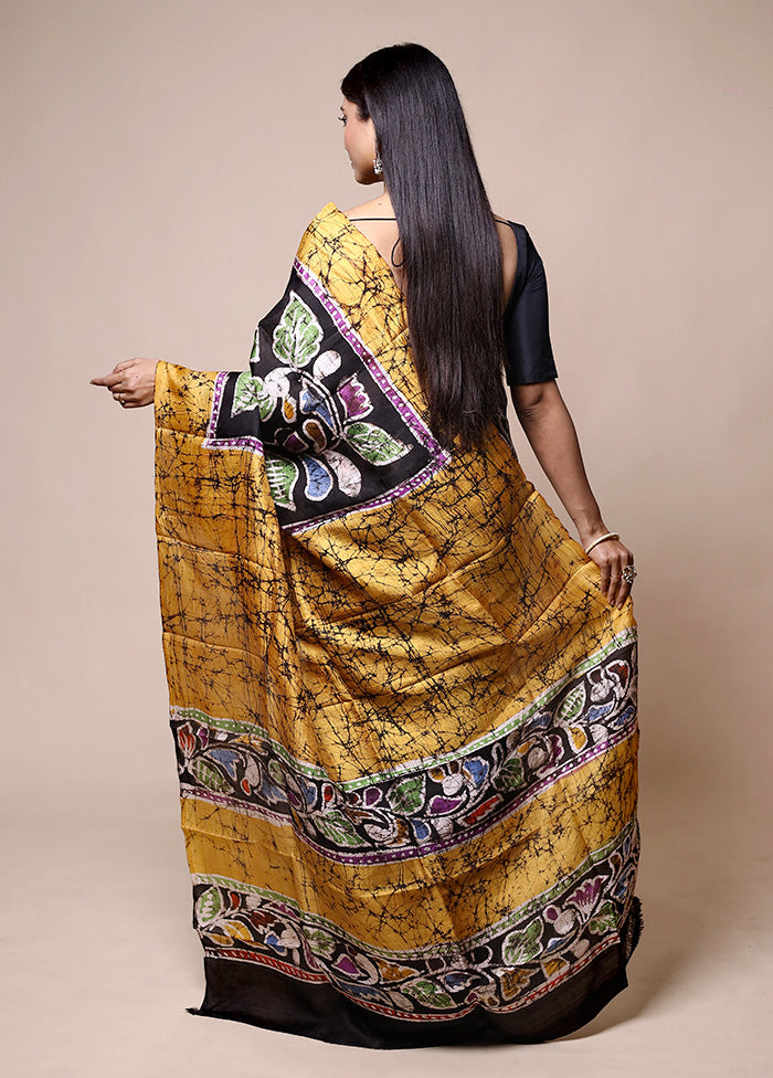 Yellow Printed Pure Silk Saree Without Blouse Piece Amazon Footaction