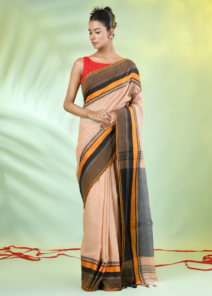 Beige Cotton Saree With Blouse Piece Clearance Official Site