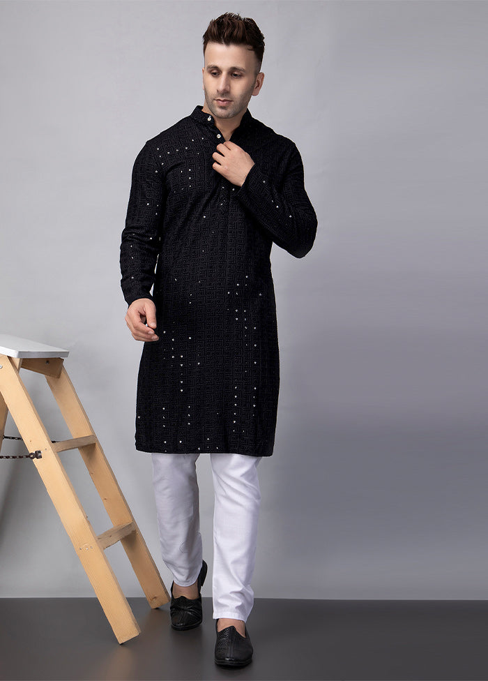 2 Pc Black Viscose Kurta Pajama Set Free Shipping Pay With Visa