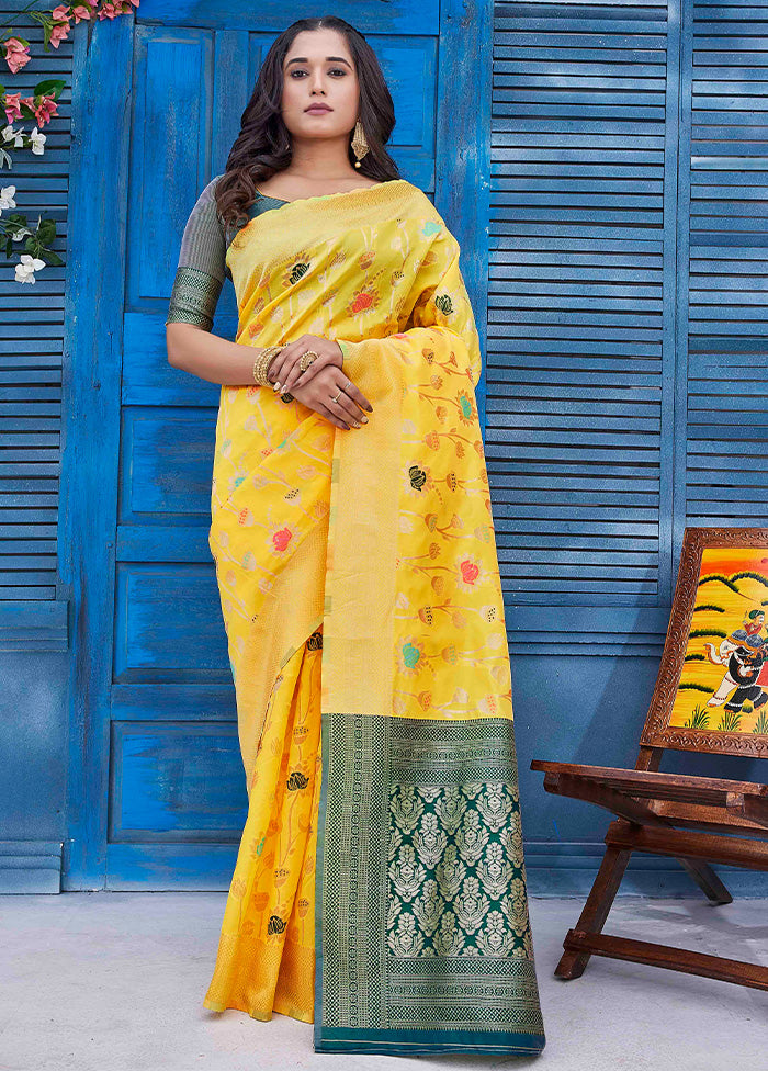 Yellow Banarasi Silk Saree With Blouse Piece Free Shipping Shop