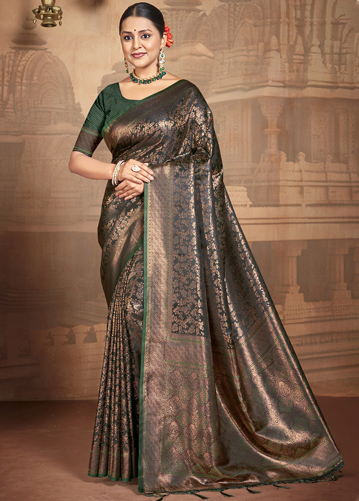 Green Spun Silk Saree With Blouse Piece Discount Hot Sale