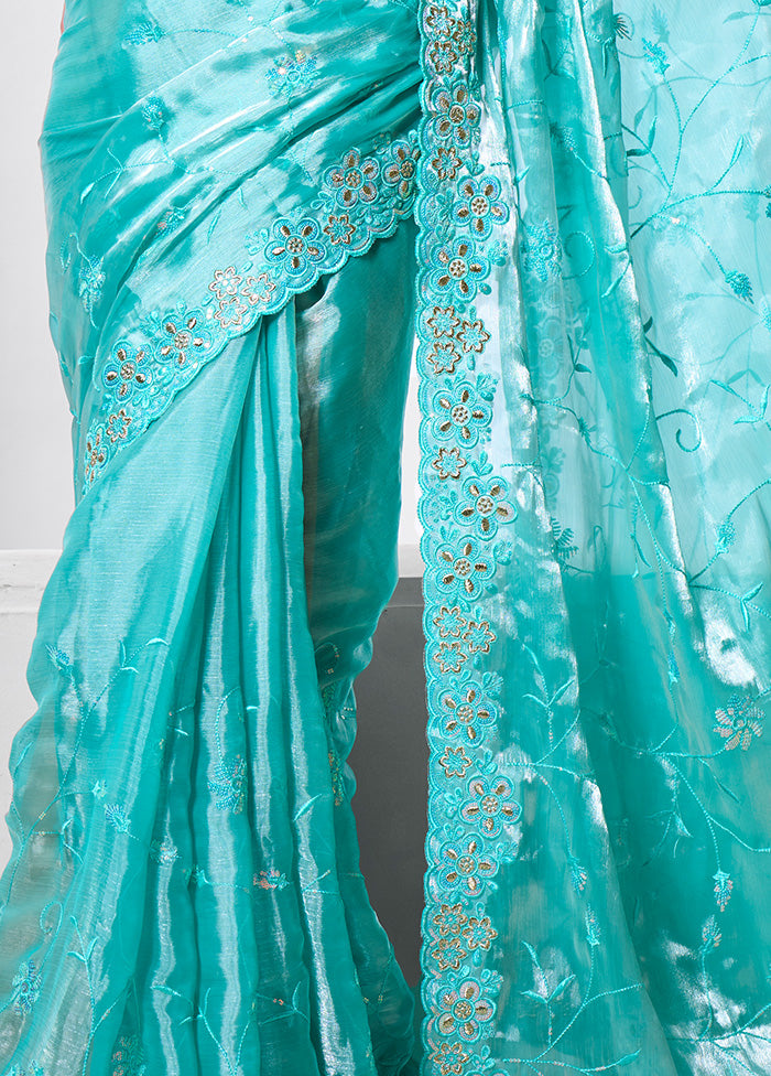 Blue Spun Silk Saree With Blouse Piece Official Sale Online